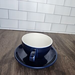 Navy Blue and White Teacup with Saucer Set of 4.